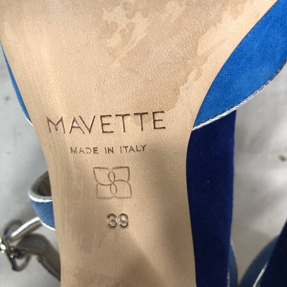 Mavette Shoes Womens 7.5 Blue Suede Nala D'orsay Pump Round Toe  Silver Piping - Picture 8 of 16